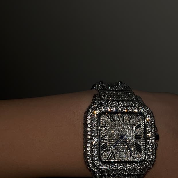 정가200 판매 iced Cartier santos 풀 모사나이트 시계