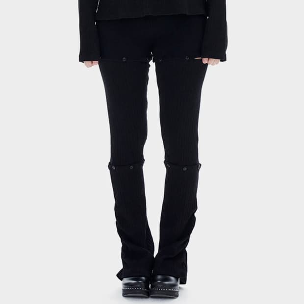 할로미늄 쓰리 파츠 개더 레깅스 블랙