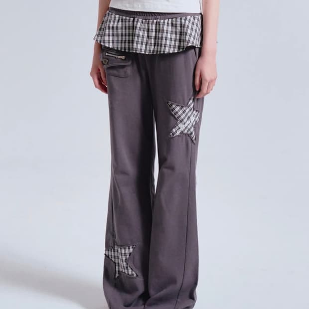 CHECKED FRILL SKIRT CUT-OFF BOOTS CUT PA