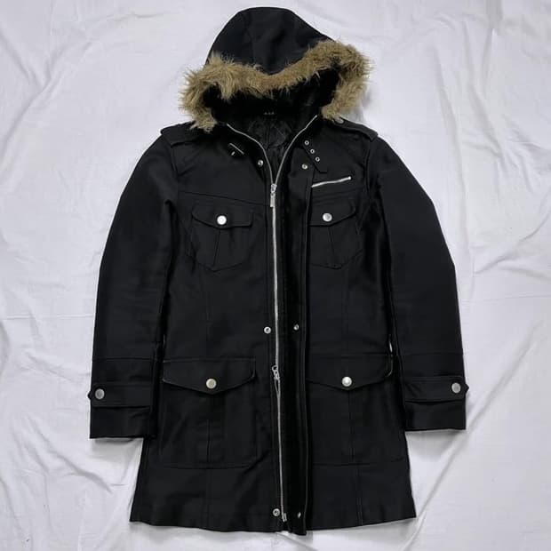 Brown fur black field paka jacket