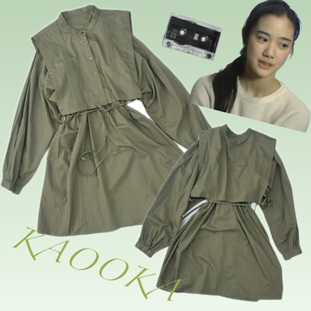 🍃하구미의 카키 레이어드 원피스🍃 베스트 그런지 히피 에스닉 