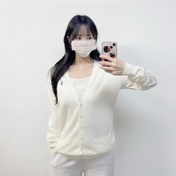 폴로 랄프로렌 우먼스 코튼 브이넥 니트 가디건 화이트