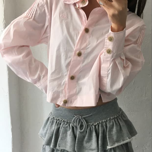Vivienne Westwood 비비안 연핑크 프릴 카라 긴팔 셔츠