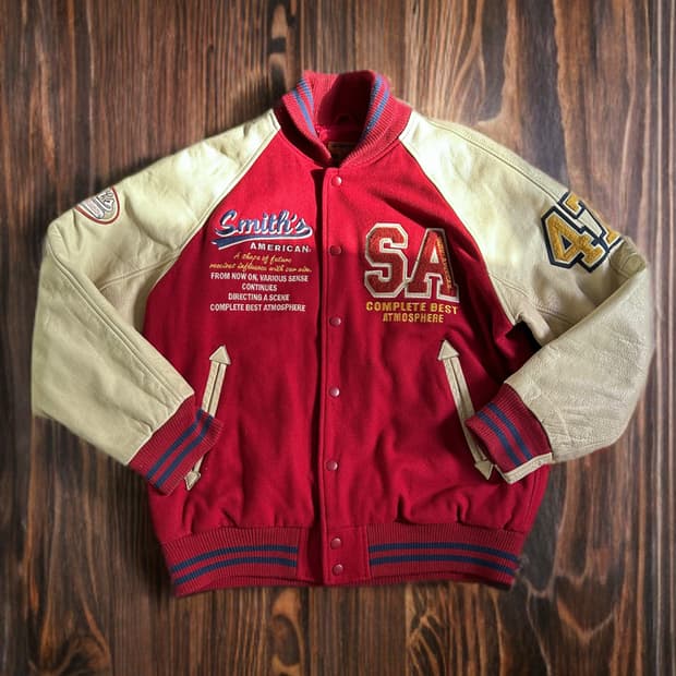 Smith American 빈티지 레더암 울 바시티 자켓