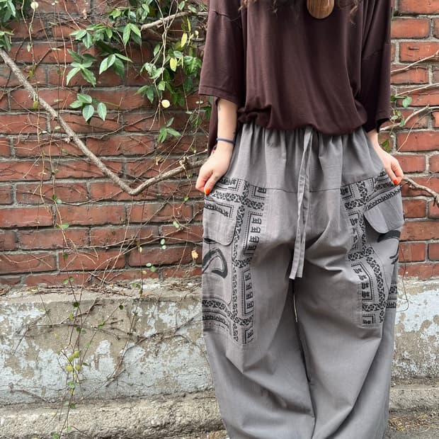 히피 문양 와이드 벌룬 팬츠