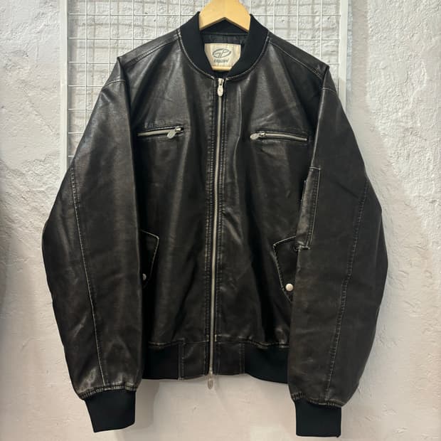 VTG 구빈 블랙 비건 레더 자켓 L