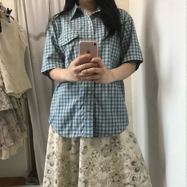 vintage over check short shirt