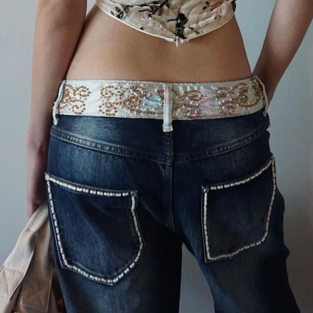XL 스컬프터 beaded waist denim pants 인디고 블루
