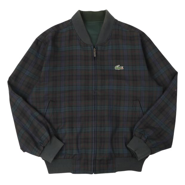 라코스테 90s 그린 체크 리버시블 블루종 자켓