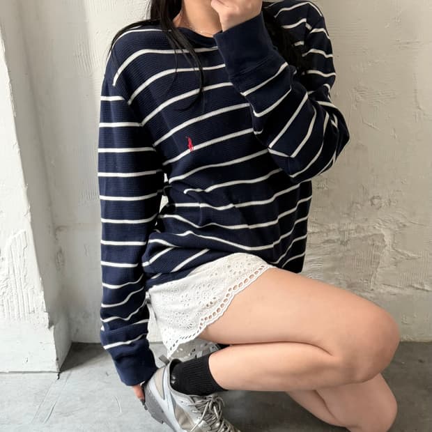 Polo 폴로 랄프로렌 신형 네이비컬러 단가라 와플 슬리브