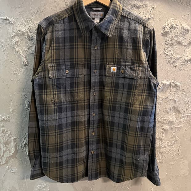 L 칼하트 CARHARTT 허바드 플래넬 체크 셔츠 카키