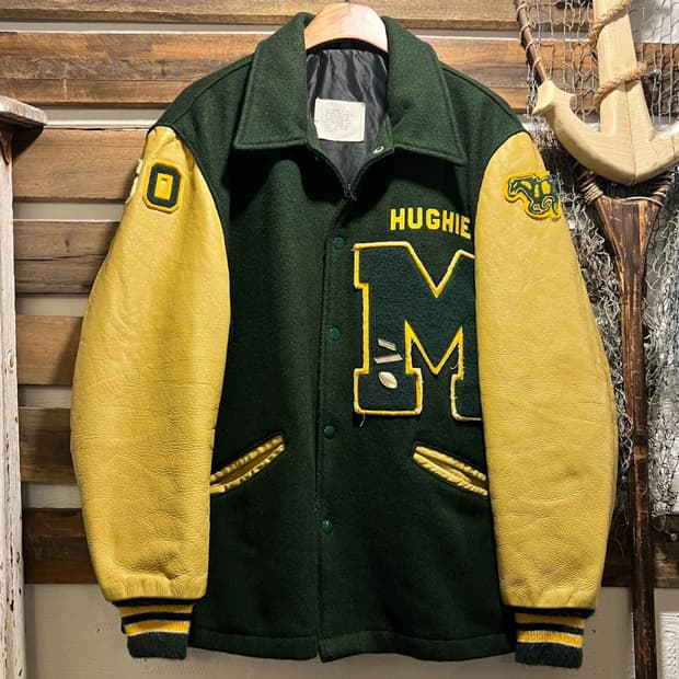 [L]Made in USA HUGHIE M 그린 바시티 자켓