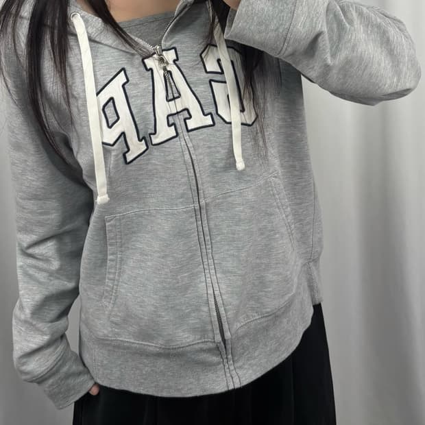 갭 빅로고 그레이 후드집업