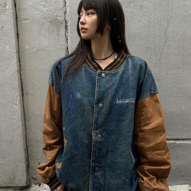 90s vintage 데님 배색 스타디움 자켓