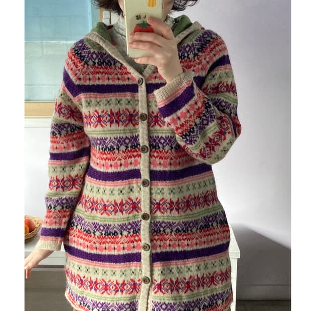 큐브슈가 빈티지패턴 후드 가디건