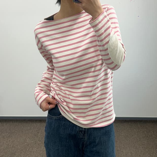 Saint james 핑크 스트라이프 패치 롱슬리브