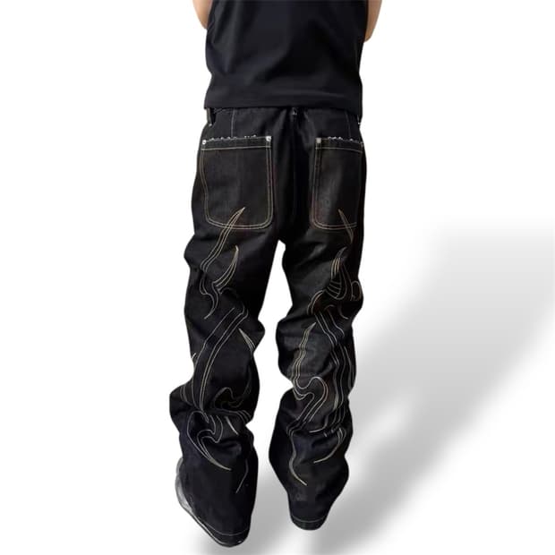 백 스티치라인 데님 주름 팬츠