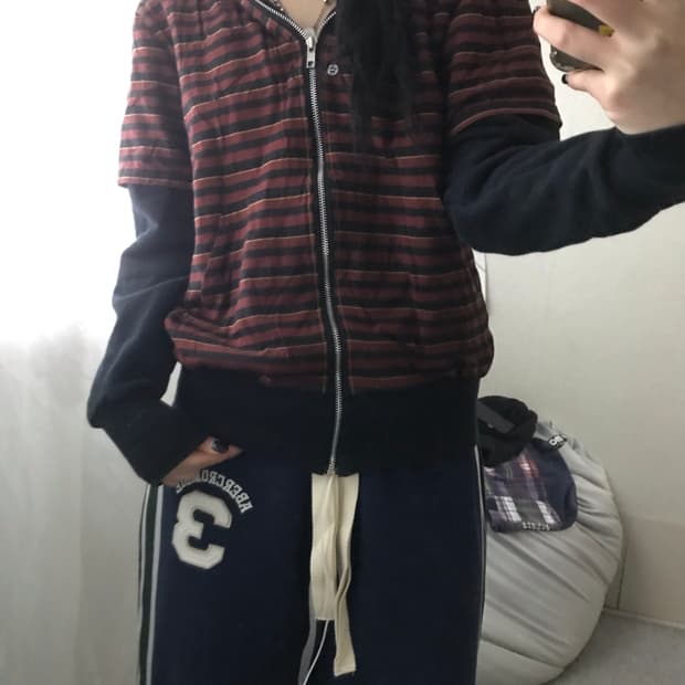 빈티지 레이어드 후드집업