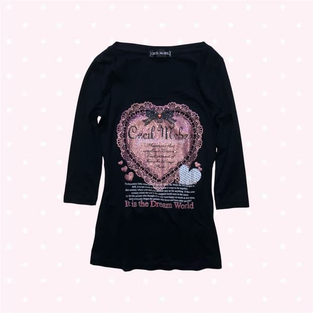 갸루 세실맥비 글리터 하트 큐빅 7부 티셔츠 핀터깔 일브