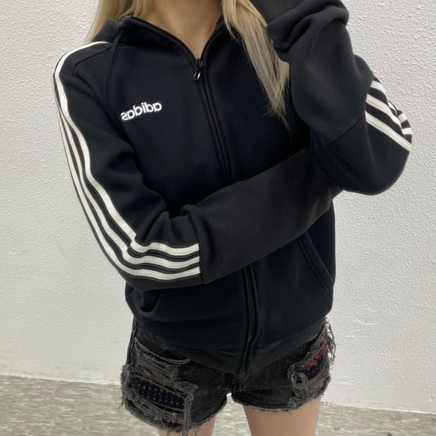 아디다스 화이트라인 블랙 후드집업 M