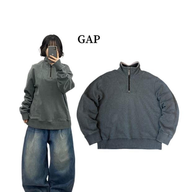 갭 00s 스웻 아노락 코튼 반집업