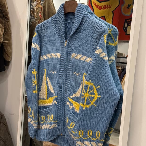 70s Vtg 빈티지 헤비울 코위찬 니트 집업