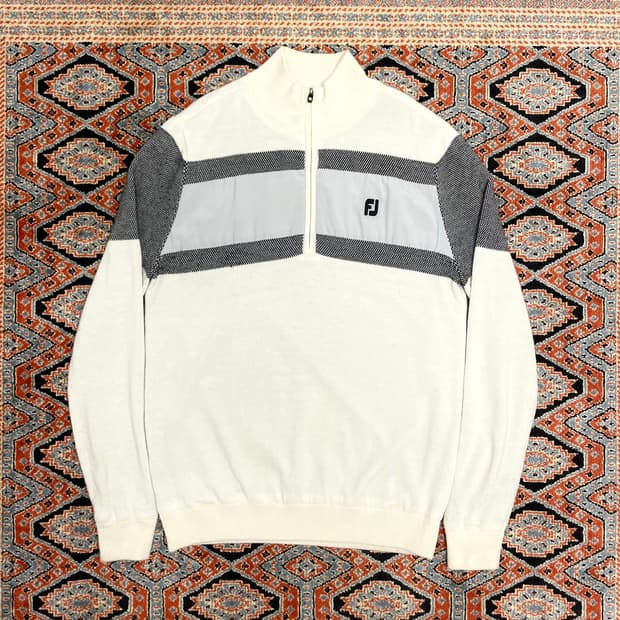 풋조이 아이보리 골프 반집업 니트 남성M