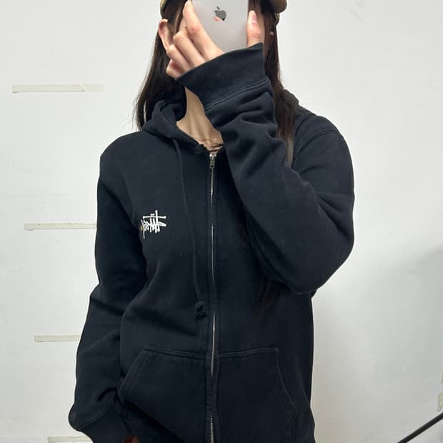 00's 스투시 스탁로고 베이직 후드집업 블랙