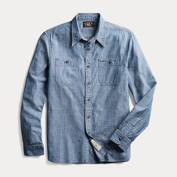 RRL 더블알엘 인디고 샴브레이 워크셔츠 M