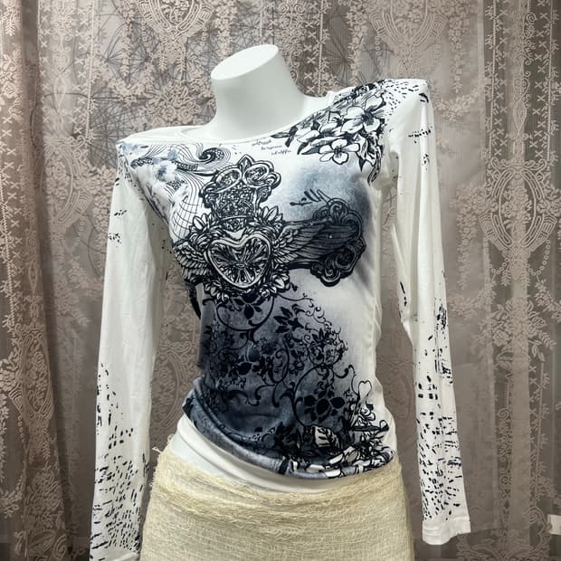 빈티지 프린팅 티셔츠 슬리브 