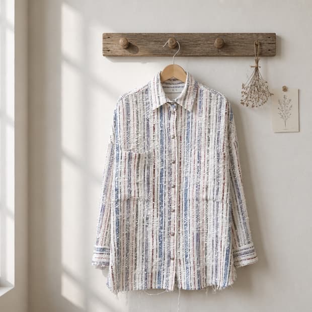 이로 멀티컬러 트위드 셔츠 자켓  34사이즈