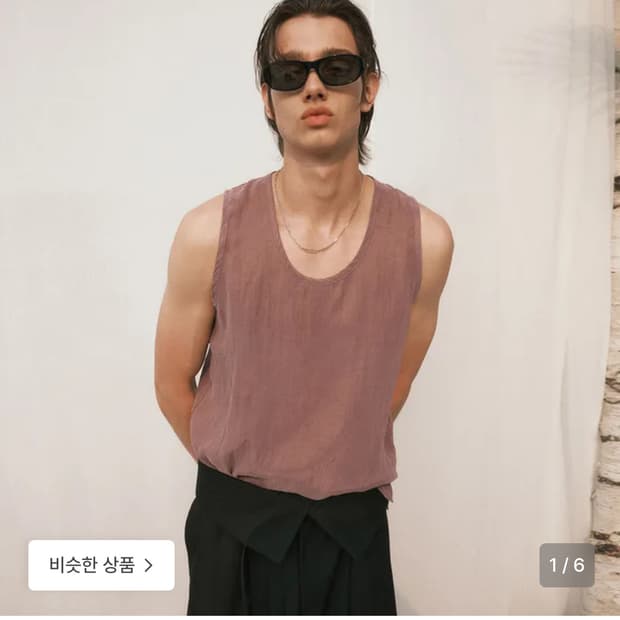 노이어 비스코스 u넥 슬리브리스 셔츠 (버건디)