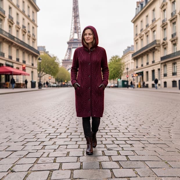 헤지스 여성 후드 니트코트 55~55½ 버건디 롱가디건 상태좋음