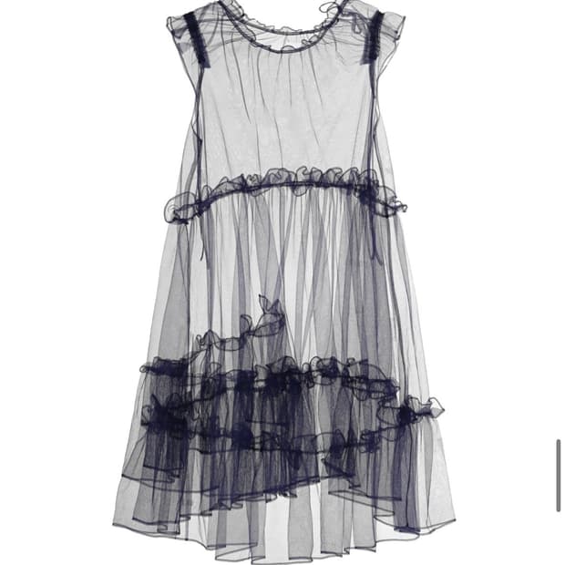Mesh ribbon ruffle dress(navy)