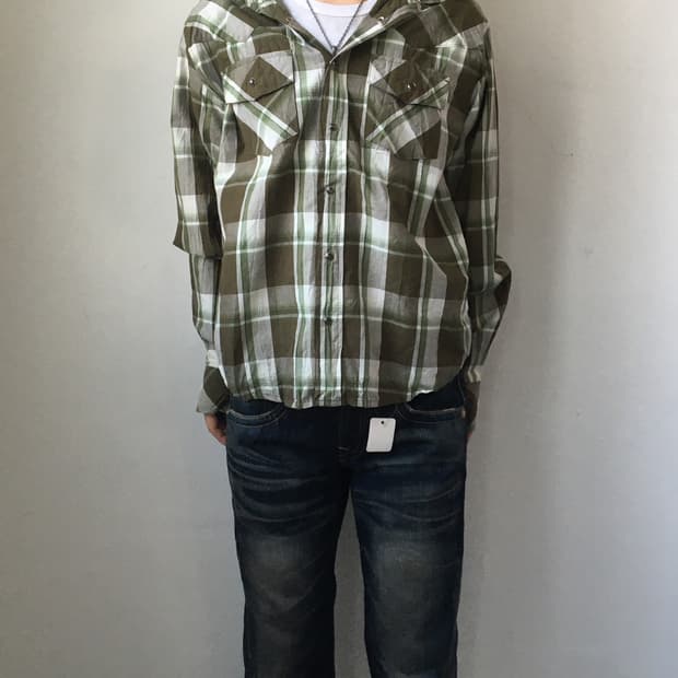 Hood layered check pattern shirt