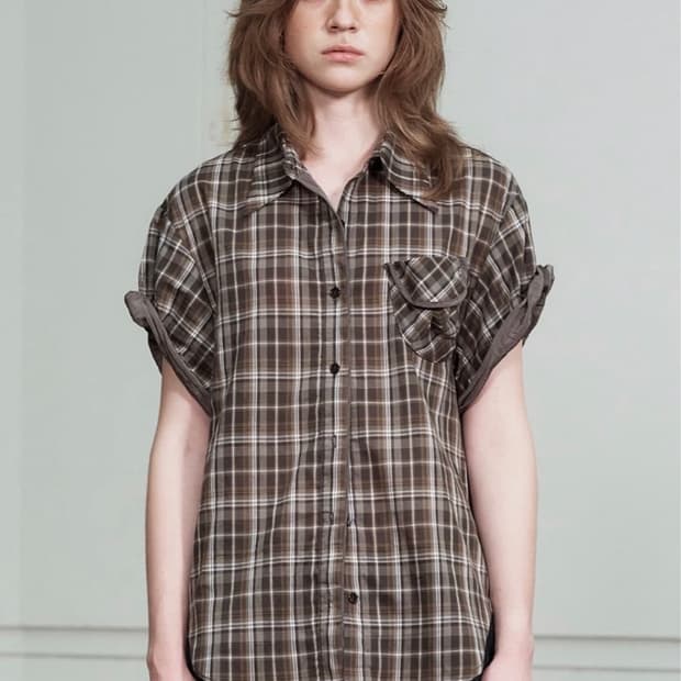 25 s/s open yy wire-cuff check shirts