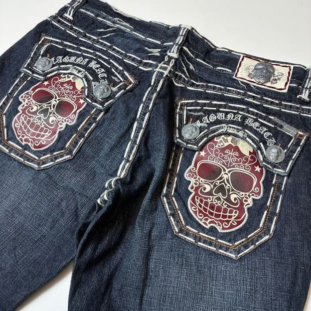라구나비치 00's Y2K펑크 데드스탁 스컬자수데님팬츠PN88308832