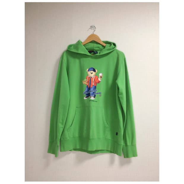 빈티지 곰돌이 프린팅 그린 후드집업