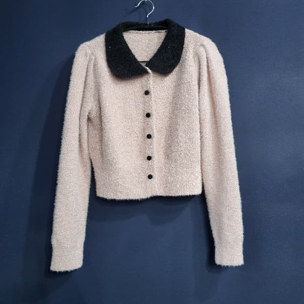 르샵 카라 펄 트위드 가디건