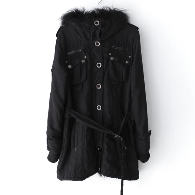 image) button fur padding jacket