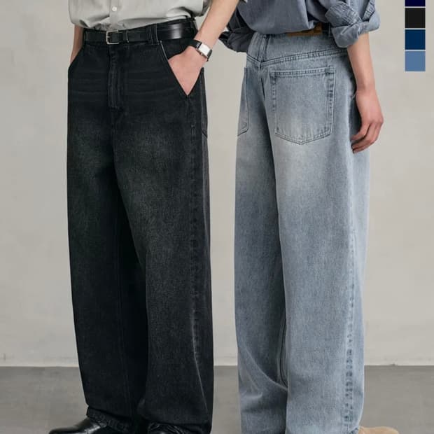 데케트 패션플래닛 올시즌 릴랙스드 와이드 데님 진 블랙 30