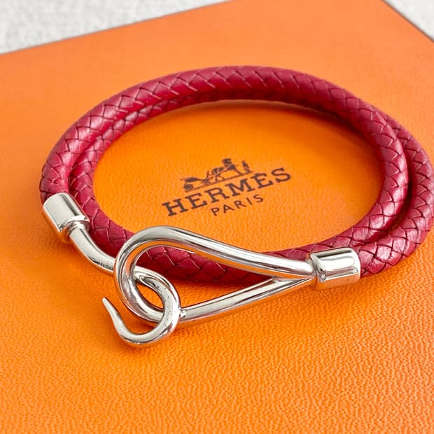 에르메스 점보 버건디 레드 은장 팔찌 2way 타입
