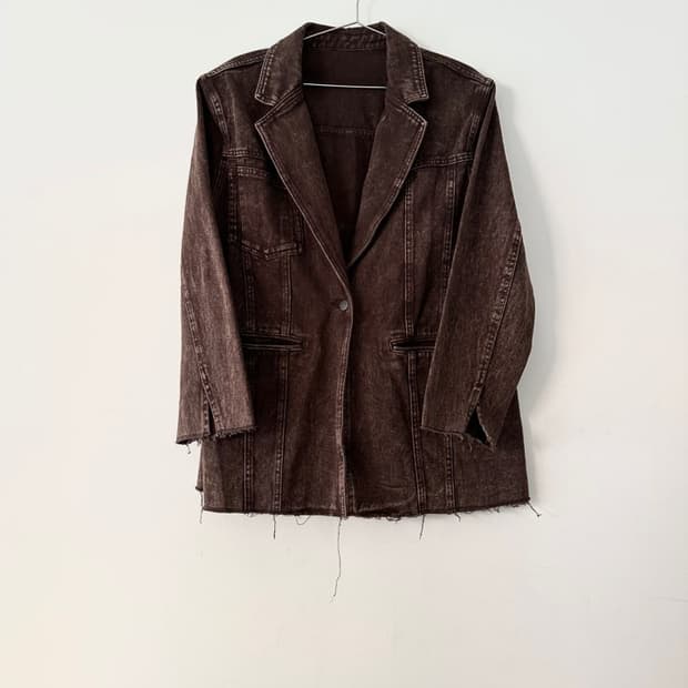 Trim detail pocket denim jacket / brown