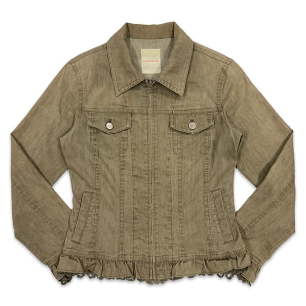 빈티지 L'est rose 라이트 카키 브라운 모리 레이스 집업 자켓