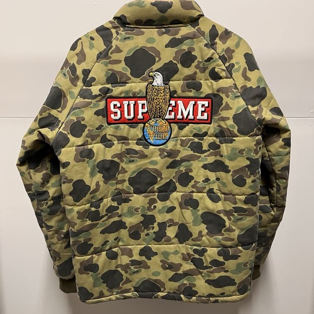 슈프림 이글 패치 퀼팅 카모 자켓