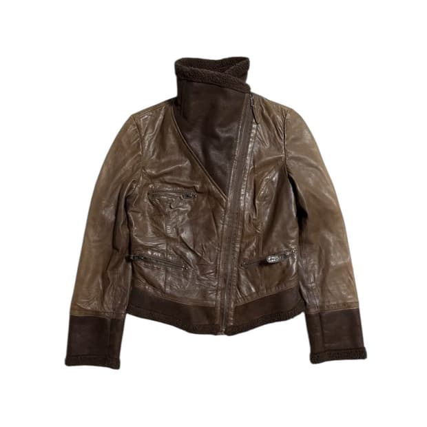 하이넥 양가죽 모터사이클 무스탕 자켓