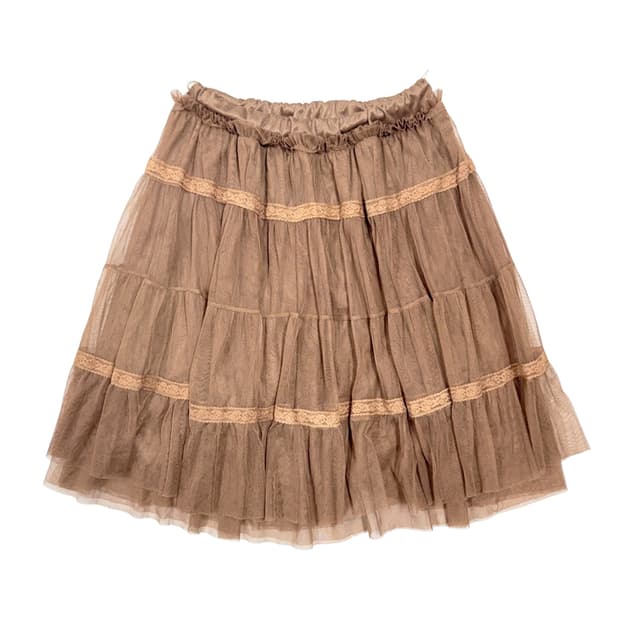 빈티지 오랜지 브라운 레이스 플레어 미디 스커트