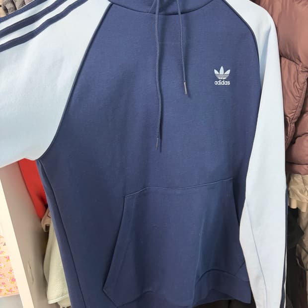 아디다스 빈티지 네이비 하늘색 후드티 s