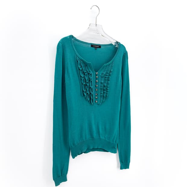 빈티지 터쿼이즈 러플 니트