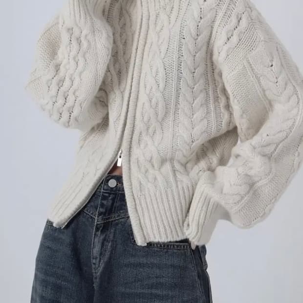 트리밍버드) Twisted High-neck Knit Zip-up IV